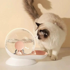 Cat drinking from a modern pet water fountain with transparent globe design, ideal for hydration. Perfect for cat owners seeking stylish pet accessories.