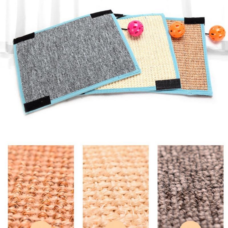 Cat scratching pads with textured surfaces and colorful edges, accompanied by orange toy balls. Ideal for pet care, cat furniture, and scratch prevention.