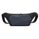 Sleek black and gray hardshell waist bag with adjustable strap, modern geometric design, ideal for travel and outdoor activities, durable and stylish.