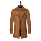 Brown wool overcoat for men, long, high-end fashion, autumn-winter, stylish and elegant design.