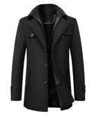 Men's black wool overcoat, long, high-end fashion, autumn winter, stylish outerwear.