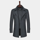Men's gray wool overcoat, long, high-end fashion, autumn winter, stylish outerwear.