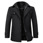 Men's black wool overcoat, high-end fashion, autumn-winter, long, stylish, warm outerwear.