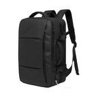 Sleek black travel backpack with USB charging port, multiple compartments, ergonomic straps, and durable material. Ideal for business and travel use.