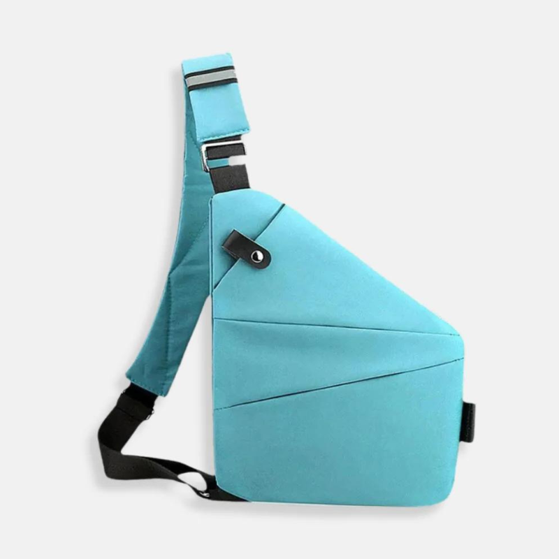 Sleek blue crossbody sling bag with adjustable strap, modern design, and secure buckle. Ideal for travel, urban style, and everyday use.