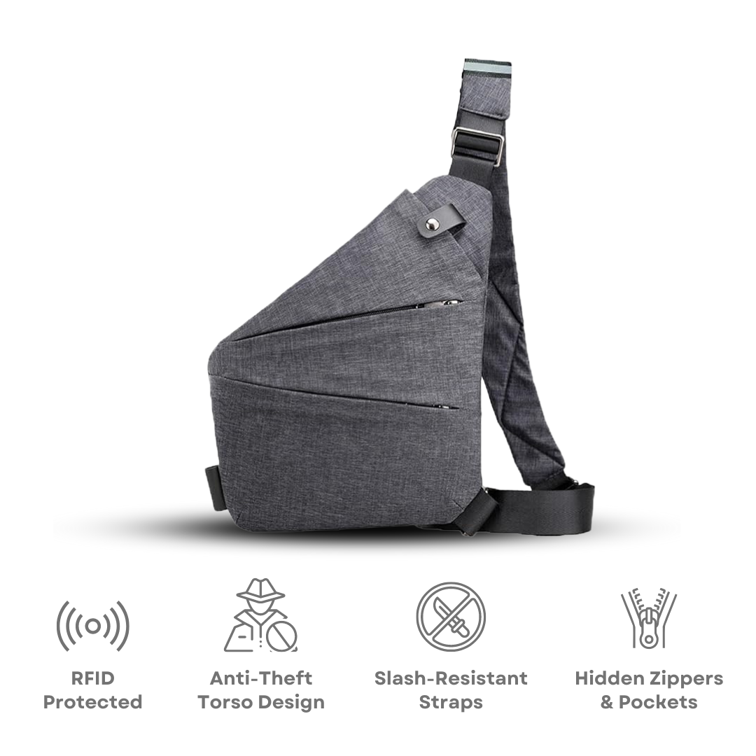 Anti-theft crossbody sling bag with RFID protection, slash-resistant straps, hidden zippers, and pockets. Ideal for secure travel and daily use.