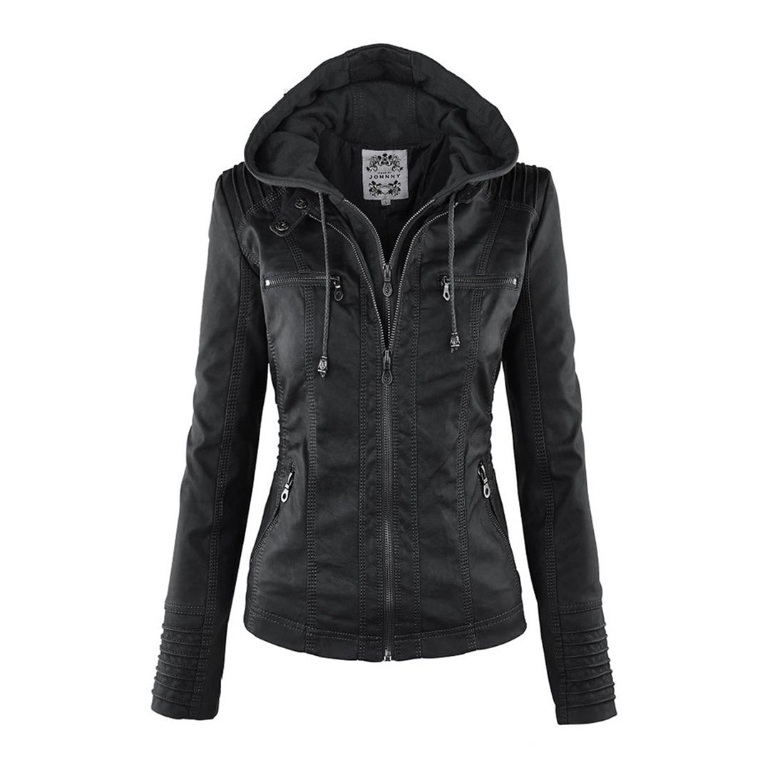 Women's Fitted Faux Leather Jacket with Hood – Stylish, Versatile & Perfect for All Seasons