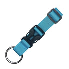 Blue nylon keychain with black plastic buckle and metal keyring. Durable and adjustable, perfect for organizing keys. Ideal for everyday use.