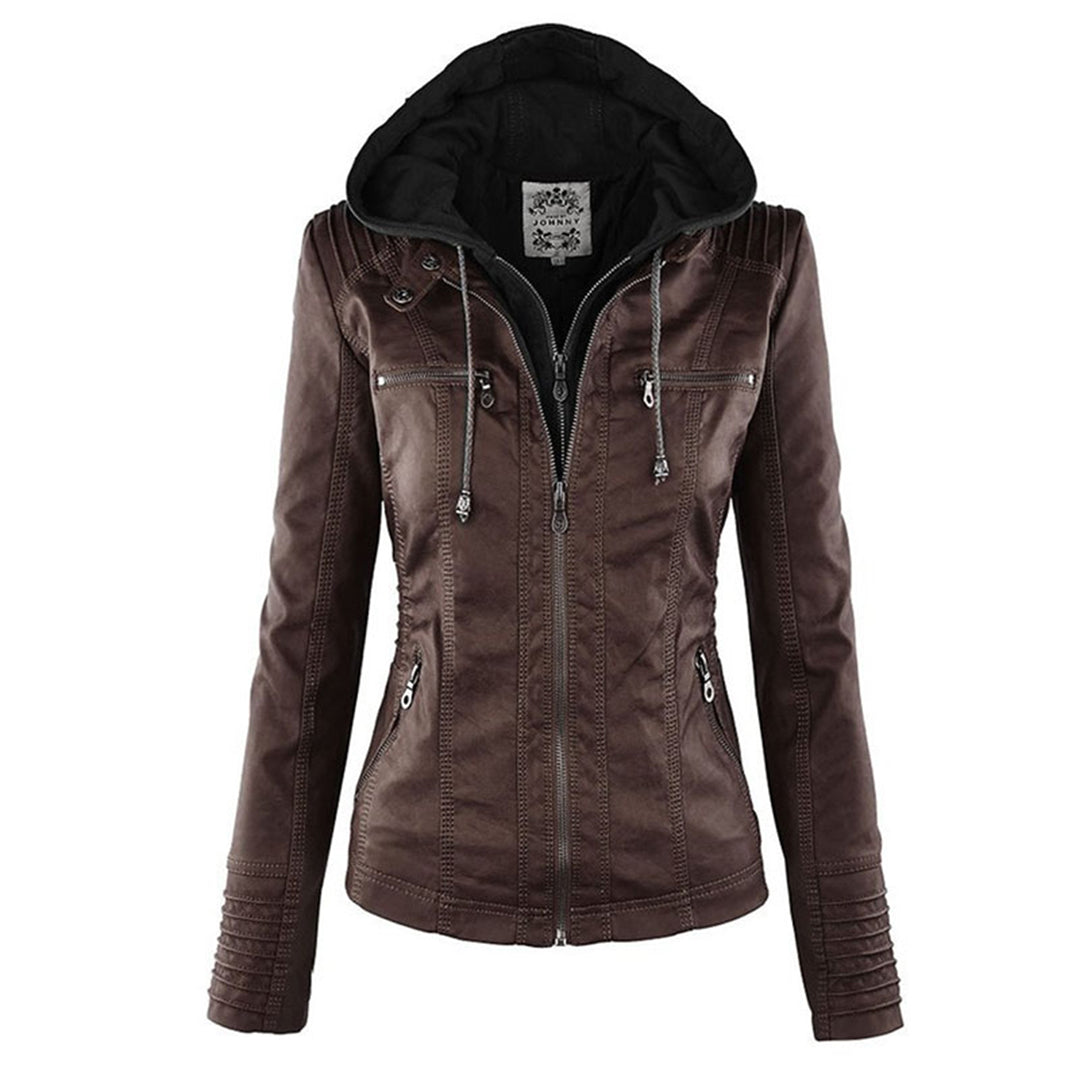 Women's Fitted Faux Leather Jacket with Hood – Stylish, Versatile & Perfect for All Seasons