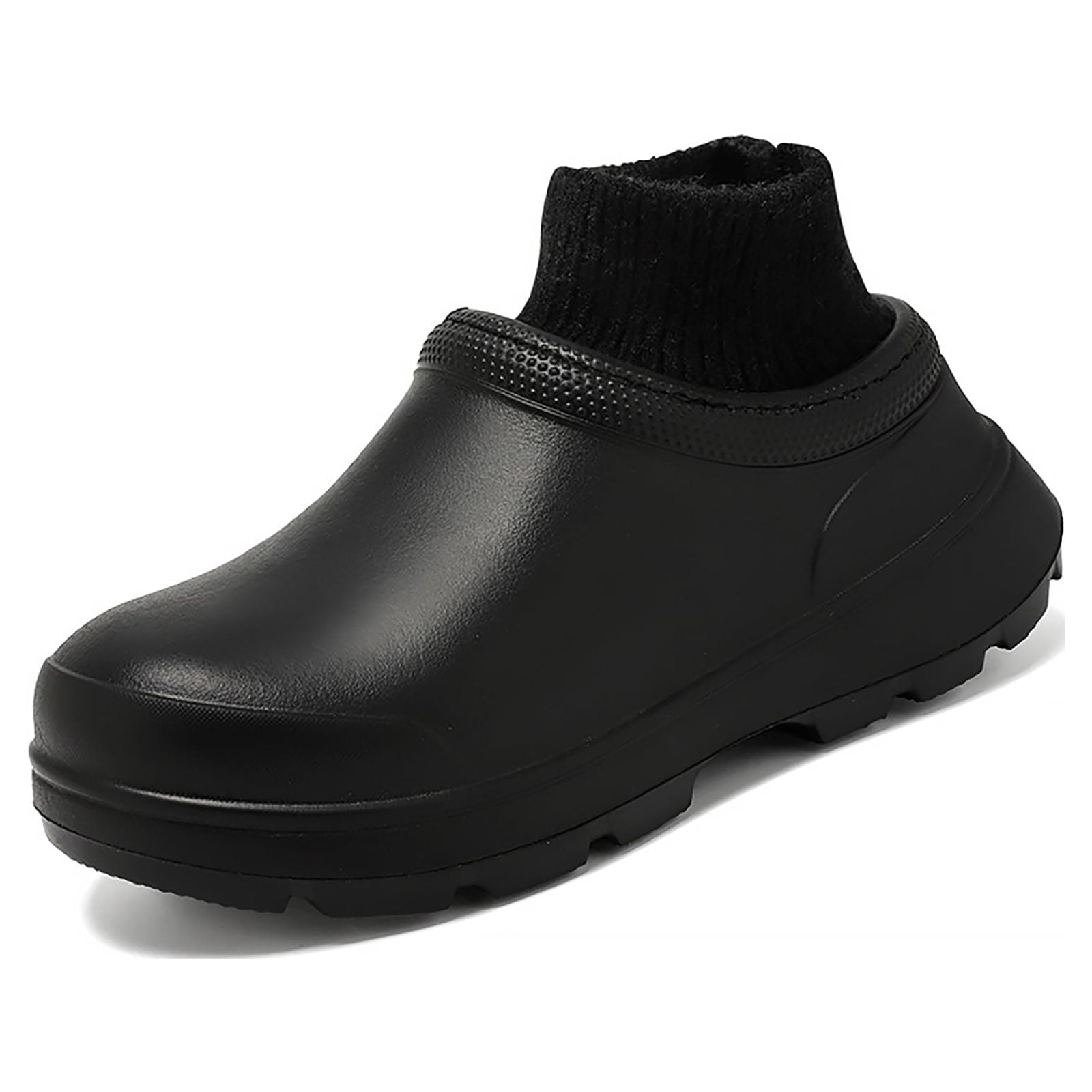 Black fur-lined clogs for women, featuring a plush interior, waterproof design, and non-slip sole. Ideal for indoor and outdoor use. Winter footwear.