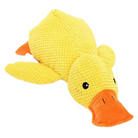 Yellow plush duck toy with textured fabric, orange beak, and flippers. Perfect for kids' playtime or as a cuddly gift. Soft stuffed animal.