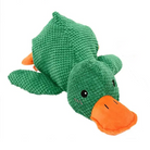 Green duck plush toy with textured fabric and orange beak, perfect for kids. Soft stuffed animal, ideal for cuddling and play.