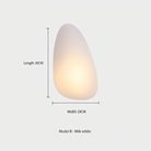 Modern pebble-shaped wall light, Model B in milk white, 30cm length, 18cm width. Ideal for contemporary home decor and ambient lighting.