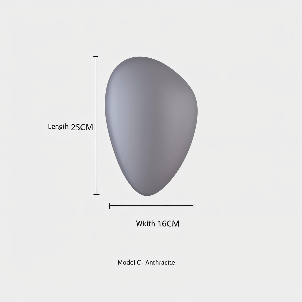 Anthracite pebble-shaped wall light, 25cm length, 16cm width. Modern minimalist design, ideal for home decor and ambient lighting solutions.