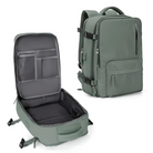 Sleek green travel backpack with multiple compartments, durable zippers, and adjustable straps. Ideal for hiking, commuting, and outdoor adventures.