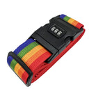 Rainbow luggage strap with combination lock, durable travel accessory for suitcase security, adjustable and colorful, ideal for travel safety.