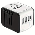 Universal travel adapter with multiple USB ports, Type-C, and international plug compatibility. Ideal for global travelers needing versatile charging solutions.