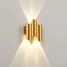 Golden aluminum LED wall lamp with IP65 waterproof rating, ideal for outdoor garden lighting and indoor use. Modern design, energy-efficient.