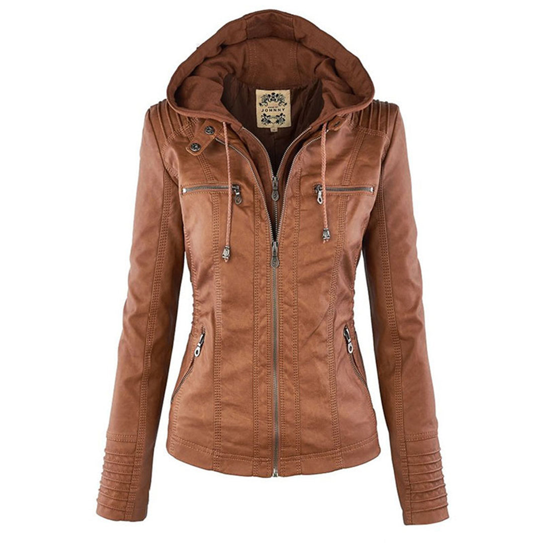 Women's Fitted Faux Leather Jacket with Hood – Stylish, Versatile & Perfect for All Seasons