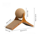 Wooden cat scratcher with sisal ball and ramp, dimensions 45cm x 40cm x 25cm, ideal for feline play and claw maintenance, durable pet furniture.