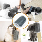 Cat self-grooming wall brush, gray, for pet hair removal and massage, easy installation.
