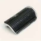 Cat wall brush, black plastic, self-grooming tool, pet care accessory, practical design.