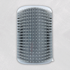 Gray wall-mounted cat grooming brush with soft bristles for self-grooming and massage.