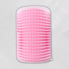 Pink cat wall brush with soft bristles for grooming and massaging, practical pet accessory.
