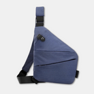 Navy blue crossbody sling bag with adjustable strap, sleek design, and secure zipper pockets. Ideal for travel, urban commuting, and daily use.