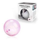 Pink animal ball toy with a white rabbit inside, packaged in a box labeled "Animals Ball Hamster/Rabbit." Perfect for pet play and entertainment.