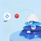 Blue interactive cat toy with rotating red ball and cloud-themed design, perfect for pet entertainment and exercise.