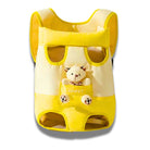 Yellow baby carrier with teddy bear design, featuring breathable mesh and ergonomic support. Ideal for infant comfort and safety.