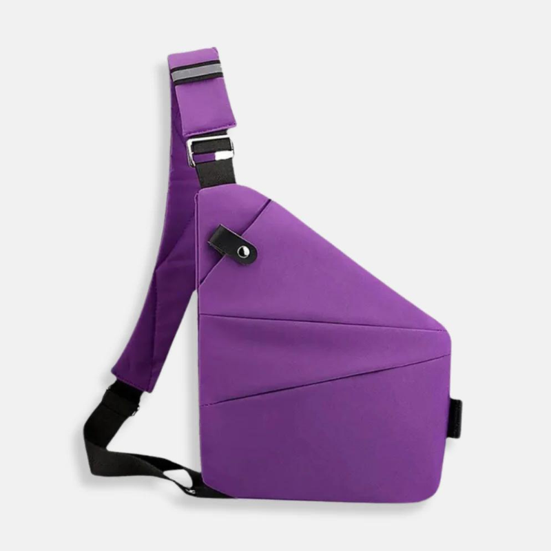 Purple crossbody sling bag with adjustable strap, modern design, and secure pockets. Ideal for travel and daily use. Stylish and functional accessory.