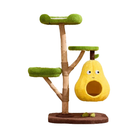 Cat tree with pear-shaped hideaway, green platforms, and wooden trunk. Perfect for playful cats. Pet furniture, cat climbing tree, cozy cat house.