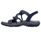 Plus size women's summer sandals with soft sole, navy blue straps, and casual wedge design. Perfect for beachwear and comfort.