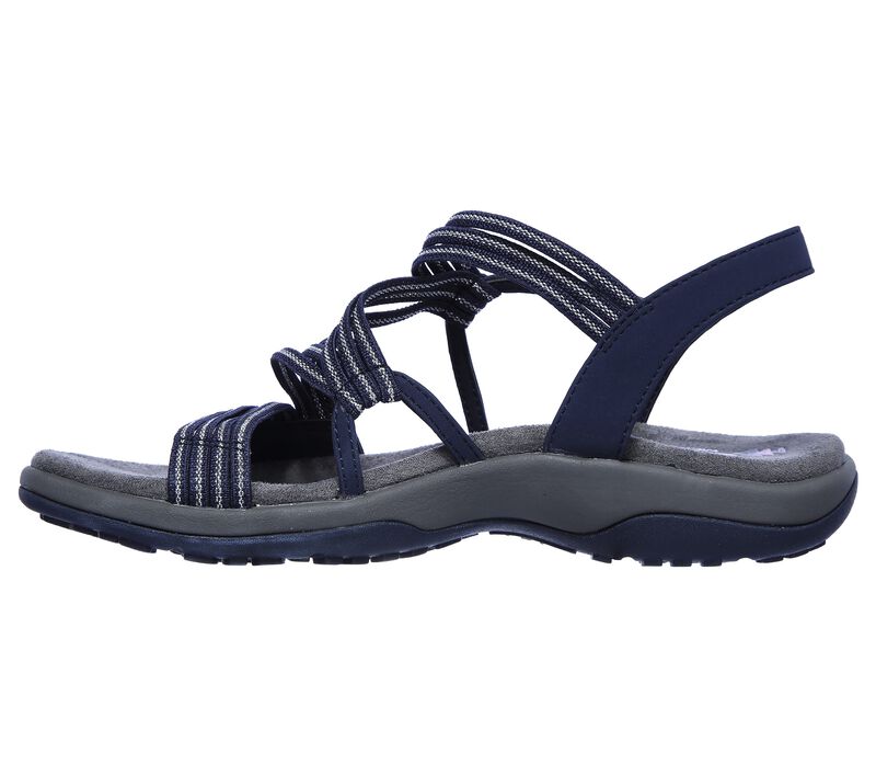 Plus size women's summer sandals with soft sole, navy blue straps, and casual wedge design. Perfect for beachwear and comfort.