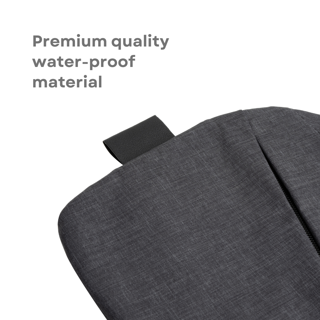 Premium quality waterproof material, dark gray fabric with zipper, durable and water-resistant, ideal for bags and outdoor gear protection.