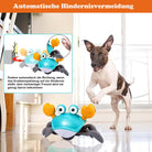 Interactive crab dog toy with automatic obstacle avoidance, featuring bright colors and engaging design, perfect for playful pets indoors.