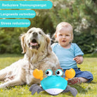 Interactive crab dog toy with bright colors, designed to reduce separation anxiety and boredom in pets. Ideal for stress relief and playful engagement.