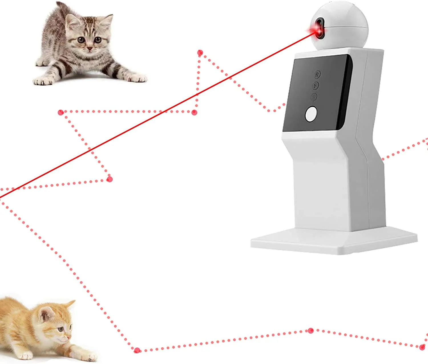 Interactive cat laser toy with automatic rotating laser beam, engaging kittens in playful exercise. Perfect pet entertainment gadget for indoor cats.