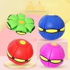 Colorful transforming toy balls in red, blue, green, and pink on a pastel background. Ideal for kids' play, interactive fun, and creative games.