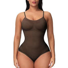 Women's seamless black shapewear bodysuit with adjustable straps, designed for slimming and body contouring. Perfect for enhancing curves and comfort.