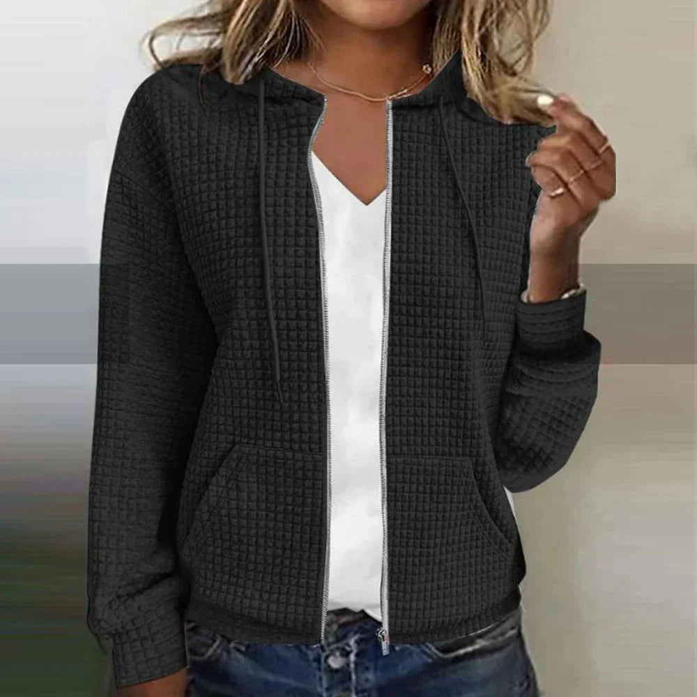 Women's Waffle Knit Zip-Up Hoodie Jacket - Lightweight, Casual, and Stylish for Everyday Wear