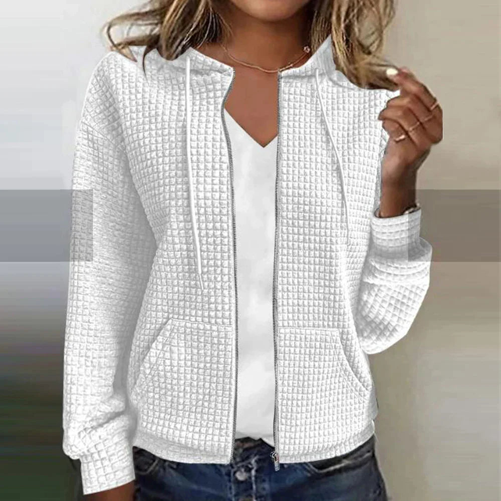 Women's Waffle Knit Zip-Up Hoodie Jacket - Lightweight, Casual, and Stylish for Everyday Wear