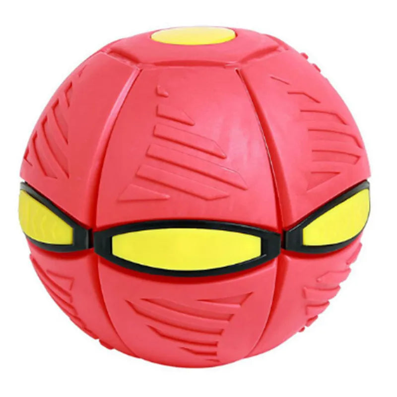 Red and yellow transforming ball toy with textured surface, ideal for kids' play. Durable, interactive design for outdoor fun and active games.