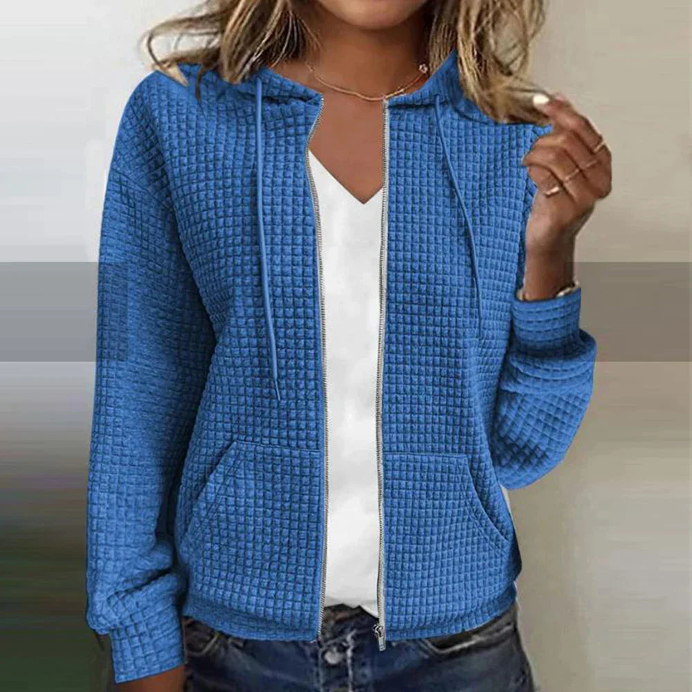 Women's Waffle Knit Zip-Up Hoodie Jacket - Lightweight, Casual, and Stylish for Everyday Wear