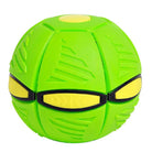 Green transforming ball toy with textured surface and yellow accents, ideal for kids' play. Interactive, durable, and perfect for outdoor activities.