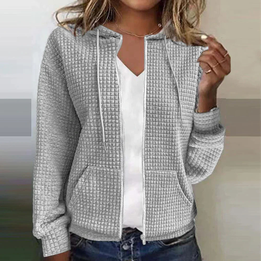 Women's Waffle Knit Zip-Up Hoodie Jacket - Lightweight, Casual, and Stylish for Everyday Wear