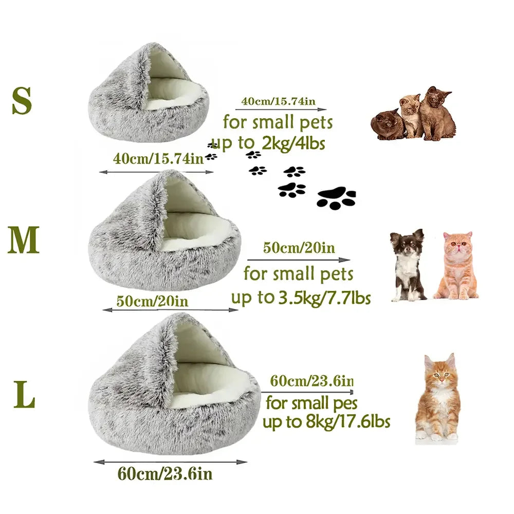 Small pet bed, gray plush, sizes S/M/L, for cats and dogs up to 17.6 lbs, cozy and soft.