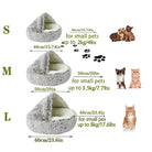Small pet bed, gray plush, sizes S/M/L, for cats and dogs up to 17.6 lbs, cozy and soft.